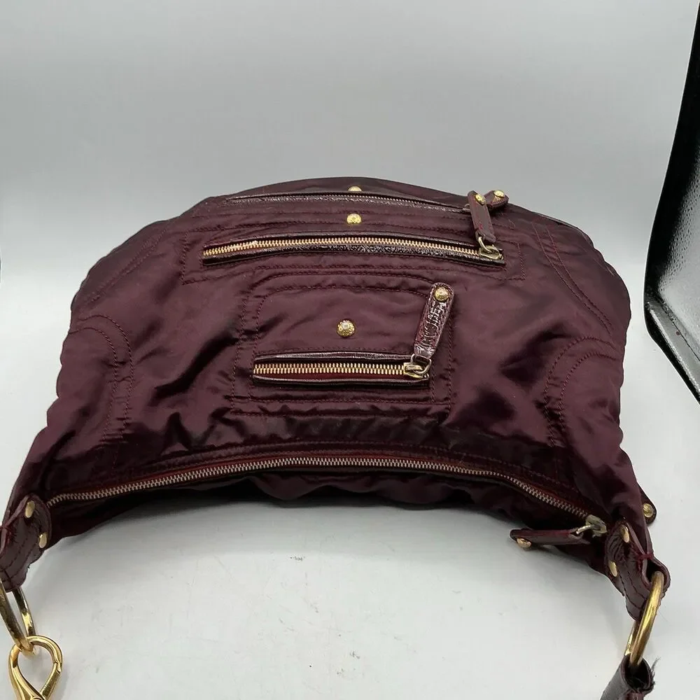 Tod’s Pashmy Burgundy Nylon Patent Leather Hobo Shoulder Bag Gold Hardware